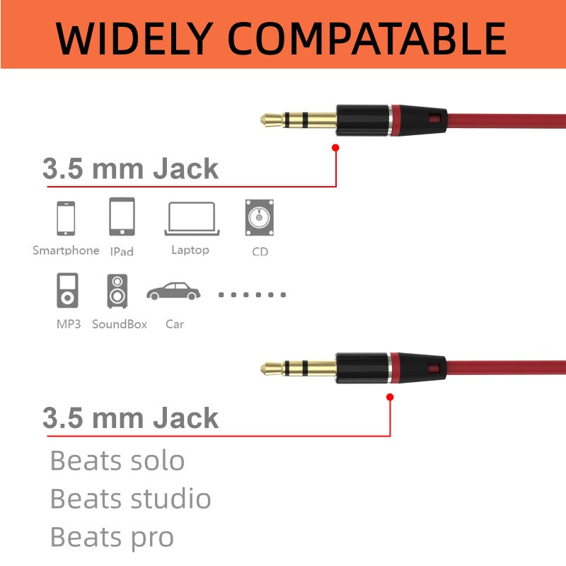 Learsoon 3.5mm Male Audio Cable Compatible with Beats by Dr. Dre Solo Studio Headphones, Extension Cord Work with Car, Home Stereos, iPhone, iPad, iPod, Echo(Red) - Image 2